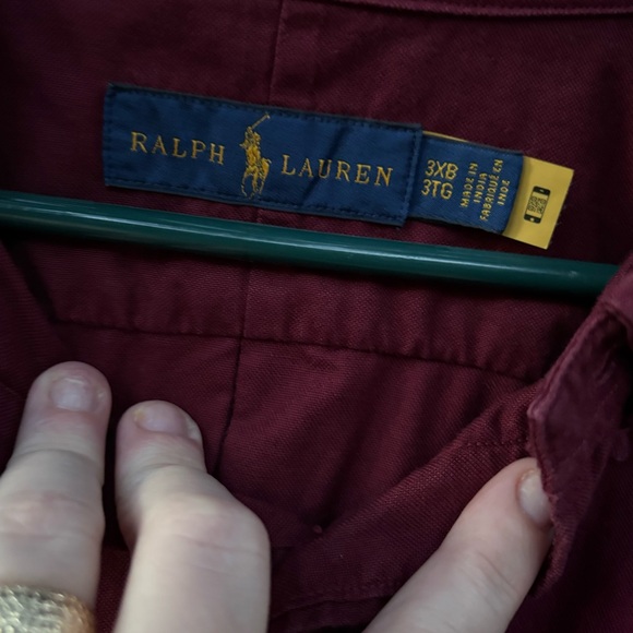 RALPH LAUREN MENS 3XB BIG TALL LONG SLEEVE BUTTON DOWN MAROON RED BURGUNDY - Picture 3 of 6